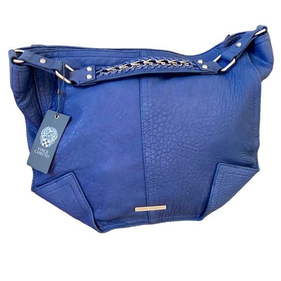 VINCE CAMUTO "Brett" Soft Bubble Lamb Leather  Cobalt Blue Hobo Shoulder Bag - Picture 1 of 9